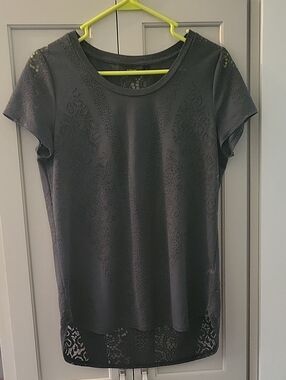 Gray Lace-Inset Short Sleeve Women's Top